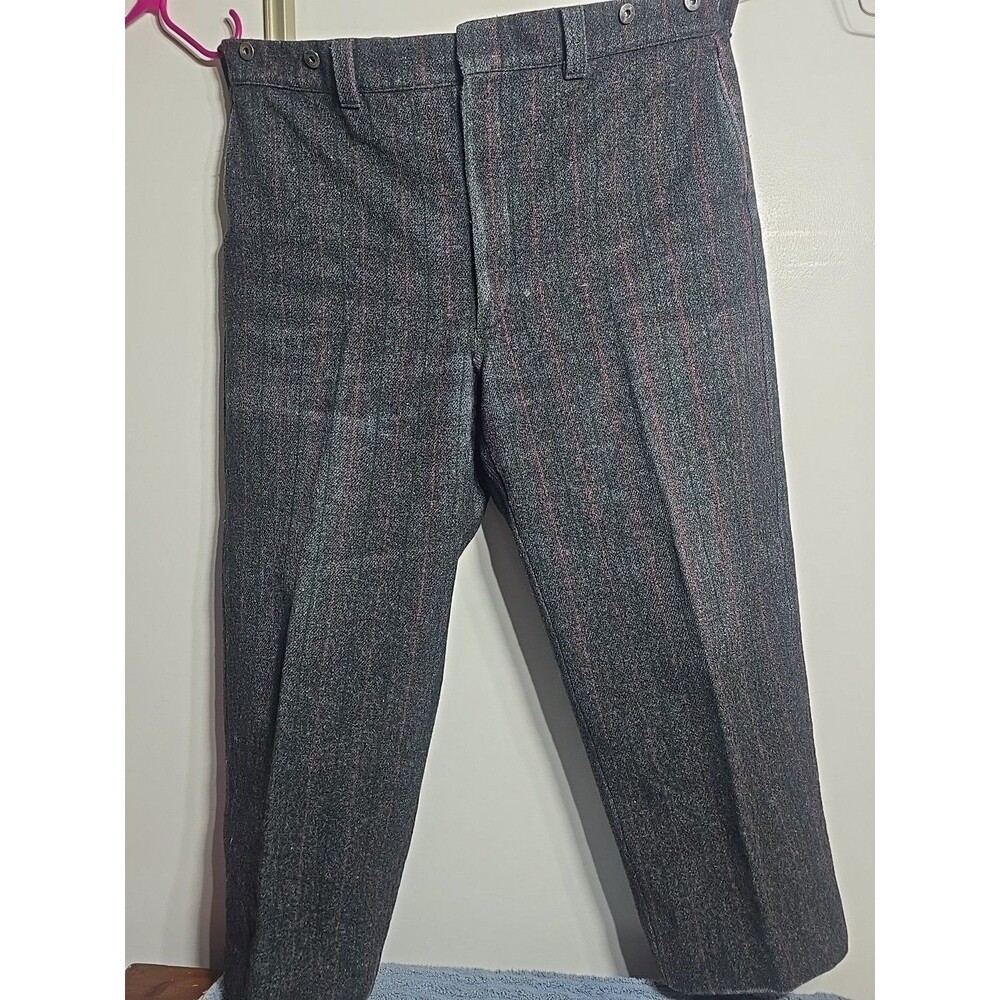 VINTAGE Eddie Bauer Pants Mens 42x28 Grey Striped Expedition Shooting Wool 70s
